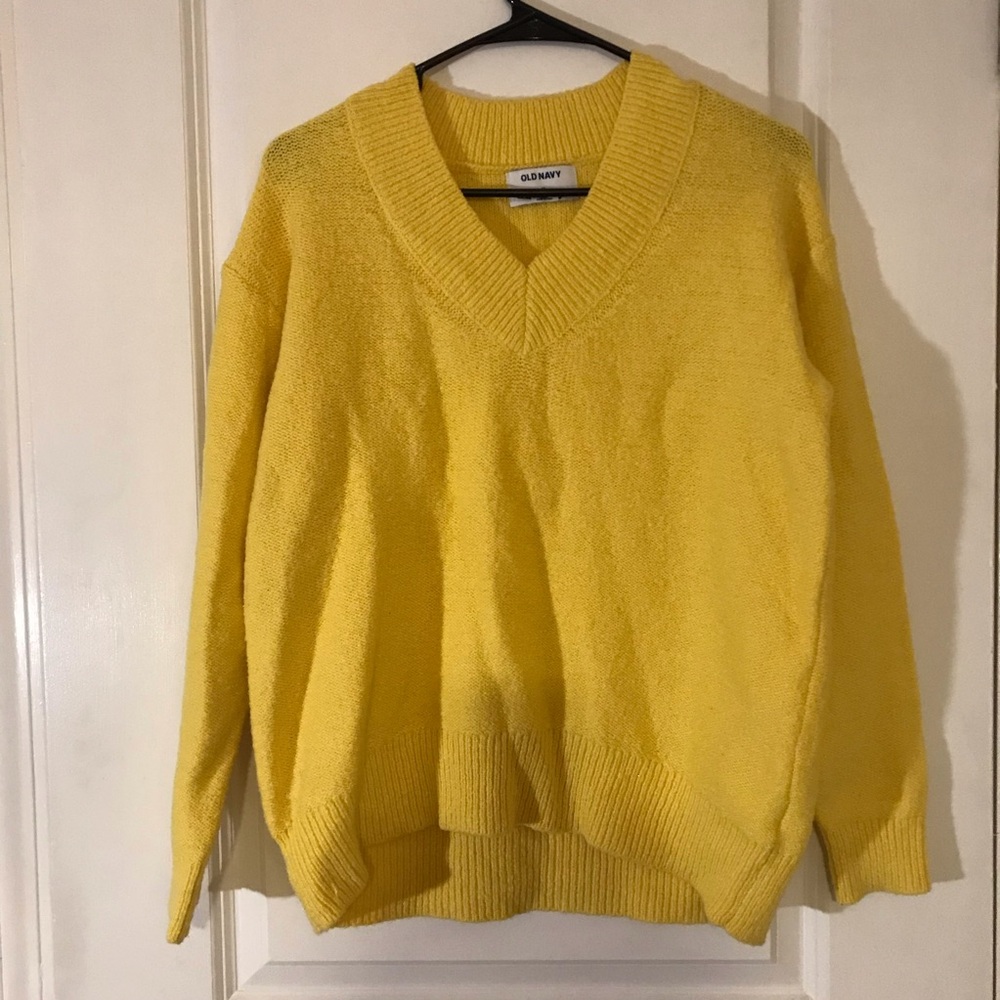 Old Navy Yellow Cotton Boucle V-Neck Sweater Size XS